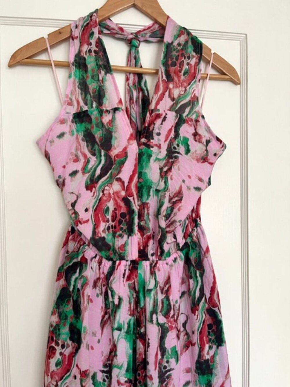 Lula Soul Halter Maxi Dress in Pink Watercolor | Size Small